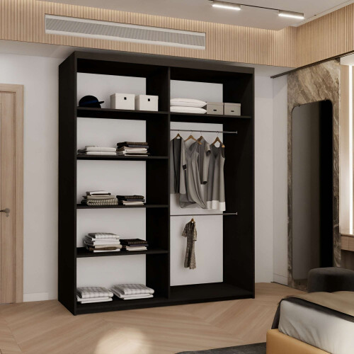 (Black, 180cm) Double Mirror Sliding Door Wardrobe 2