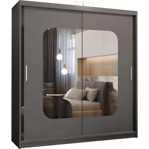 (Grey, 120cm) Double Mirror Sliding Door Wardrobe 1