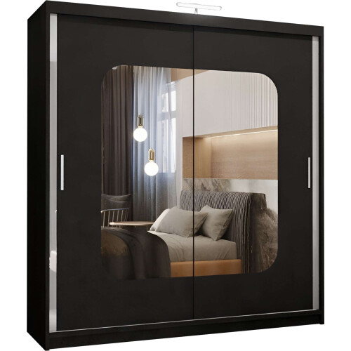 (Black, 203cm) Double Mirror Sliding Door Wardrobe 1