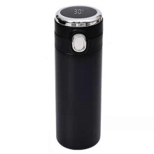 (L, Black) 350/420ml Vacuum Insulated Cup Bouncing Lid LED Screen Temperature Display Large Capacity Drinkware