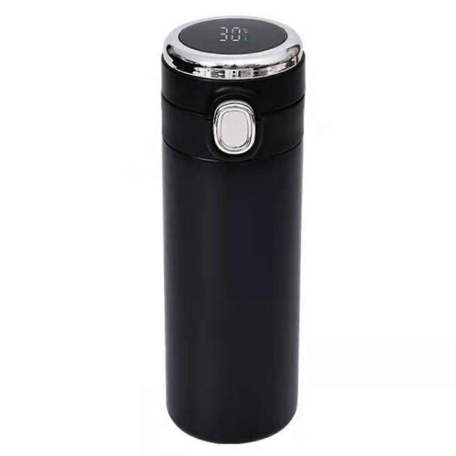 (L, Black) 350/420ml Vacuum Insulated Cup Bouncing Lid LED Screen Temperature Display Large Capacity Drinkware