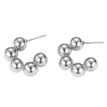 (E, Silver) BoSaiD 1 Pair Huggie Earrings C-shape Hollow Tube Solid Color Anti-allergy Electroplated Lightweight