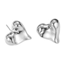 (B, Silver) BoSaiD 1 Pair Huggie Earrings C-shape Hollow Tube Solid Color Anti-allergy Electroplated Lightweight