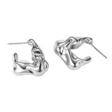 (C, Silver) BoSaiD 1 Pair Huggie Earrings C-shape Hollow Tube Solid Color Anti-allergy Electroplated Lightweight
