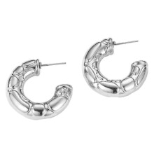 (A, Silver) BoSaiD 1 Pair Huggie Earrings C-shape Hollow Tube Solid Color Anti-allergy Electroplated Lightweight