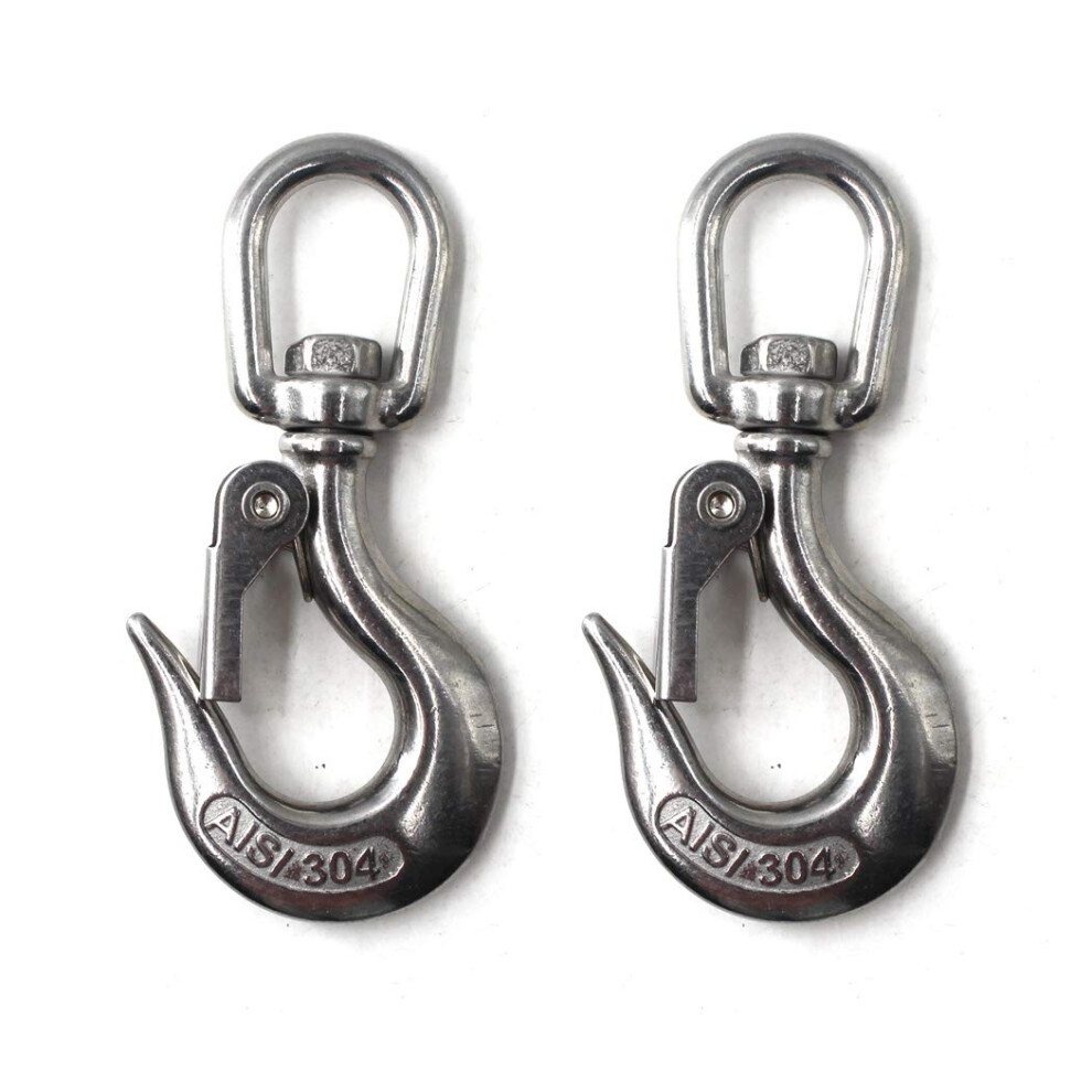 304 Stainless Steel Heavy Duty Load Hook Swivel Safety Hook Wll 350Kg Pack Of 2 Lifting Equipment Accessories 6038364731562