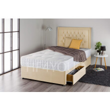 (5ft, 2 Drawers) Ivory Plush Divan Bed Set with 1000 Pocket Sprung Mattress and Matching Nina Diamante Headboard