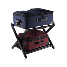 Luggage Rack with Shoe Storage, Foldable Wooden Suitcase Stand for Guest Room, Bedroom, Hotel, Black Finish
