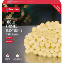 Premier 300 LED Mini Berry Lights Warm White Multi Action Timer 7.5M