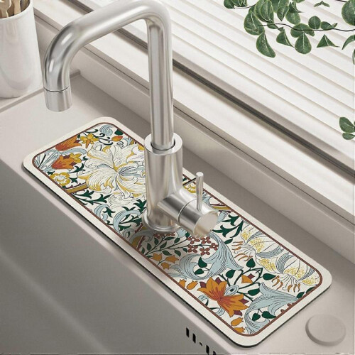 (A) Faucet Draining Mat Water Absorption Exquisite Pattern Reusable Non-Fading Simple Installation Drip 1