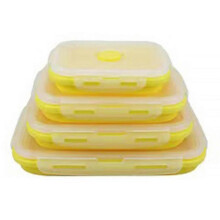 (Yellow) 4Pcs/Set 350/500/800/1200ML Lunch Box Microwave Safe Foldable Sealed Silicone Bento Refrigerator