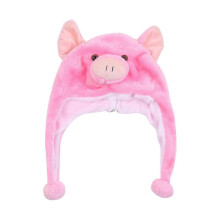 (Pink pig) Plush animal beanie hat for women men children winter warm outdoor