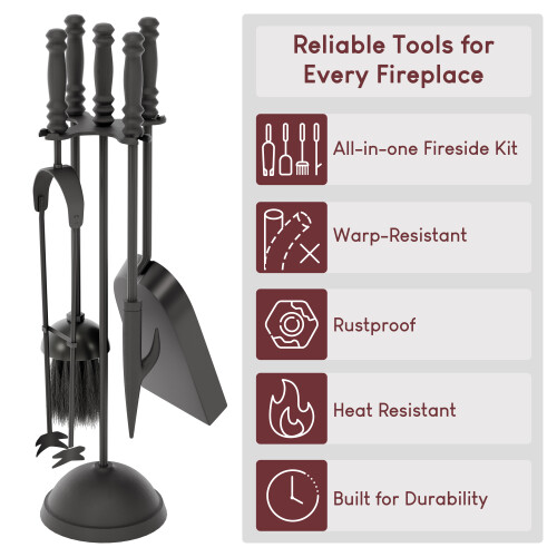 Malham 5-Piece Fireplace Tool Set with Stand 2
