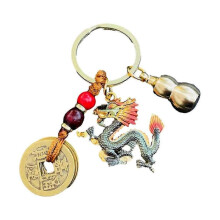 (A) Keychain Dragon Copper Coin Gourd Decor Stainless Exquisite Spring Festival New Year Gift Best