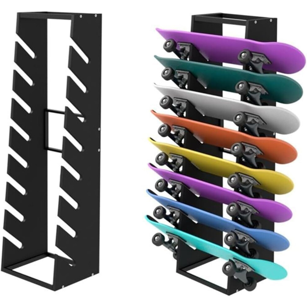 Wooden Floorstanding Skateboard Rack for 8 Layer Storage of Snowboards, Longboards, Surfboards for Home and Garage Use-image-OPC-PK2VR8Y-NEW