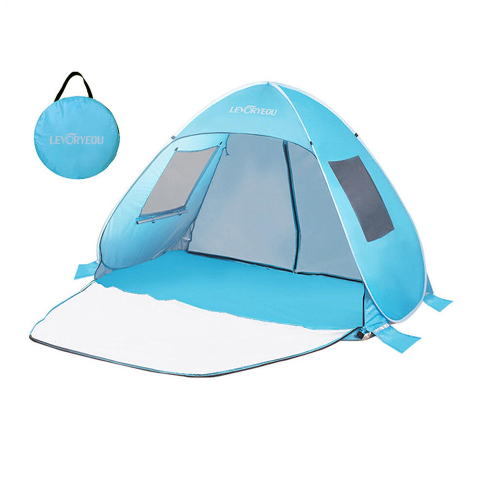 Pop Up Beach Shelter - Portable Sun Tent with UV Protection, Windproof Design, Carry Bag, and Stakes, Sky Blue-image-OPC-PK2VRNC-NEW
