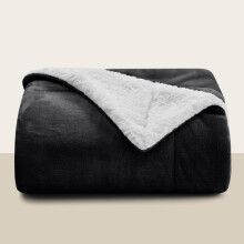 (Single, Black) Sherpa Blanket Thick Soft Reversible Winter Warm Throw - 480 GSM Mink Fleece Sofa Bed Travel Blanket