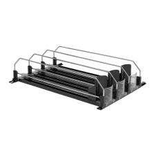 (B, Black) Drink Organizer Refrigerator Beverage Storage Box with Automatic Pusher Glide Adjustable Arc-Shaped