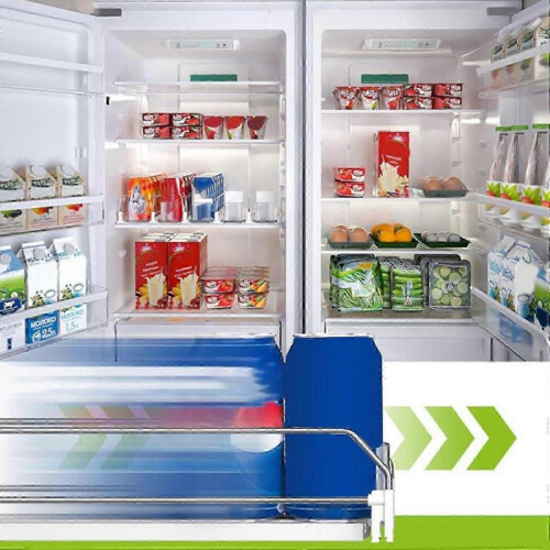 (B, White) Drink Organizer Refrigerator Beverage Storage Box with Automatic Pusher Glide Adjustable Arc-Shaped 2