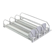 (B, White) Drink Organizer Refrigerator Beverage Storage Box with Automatic Pusher Glide Adjustable Arc-Shaped