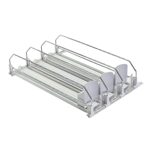 (B, White) Drink Organizer Refrigerator Beverage Storage Box with Automatic Pusher Glide Adjustable Arc-Shaped
