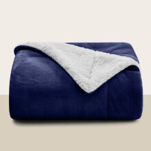 (Single, Navy Blue) Sherpa Blanket Thick Soft Reversible Winter Warm Throw - 480 GSM Mink Fleece Sofa Bed Travel Blanket