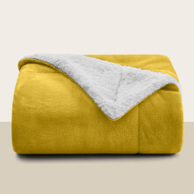 (Single, Ochre) Sherpa Blanket Thick Soft Reversible Winter Warm Throw - 480 GSM Mink Fleece Sofa Bed Travel Blanket