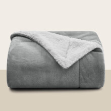 (Single, Silver) Sherpa Blanket Thick Soft Reversible Winter Warm Throw - 480 GSM Mink Fleece Sofa Bed Travel Blanket