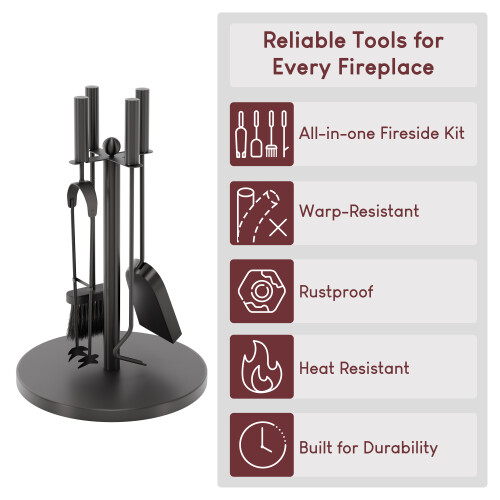 Warwick 5-Piece Fireplace Tool Set with Stand 2