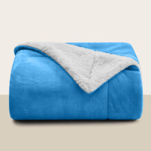 (Single, Sky Blue) Sherpa Blanket Thick Soft Reversible Winter Warm Throw - 480 GSM Mink Fleece Sofa Bed Travel Blanket