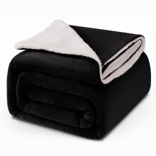 (Double, Black) Sherpa Blanket Thick Soft Reversible Winter Warm Throw - 480 GSM Mink Fleece Sofa Bed Travel Blanket
