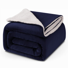 (Double, Navy Blue) Sherpa Blanket Thick Soft Reversible Winter Warm Throw - 480 GSM Mink Fleece Sofa Bed Travel Blanket