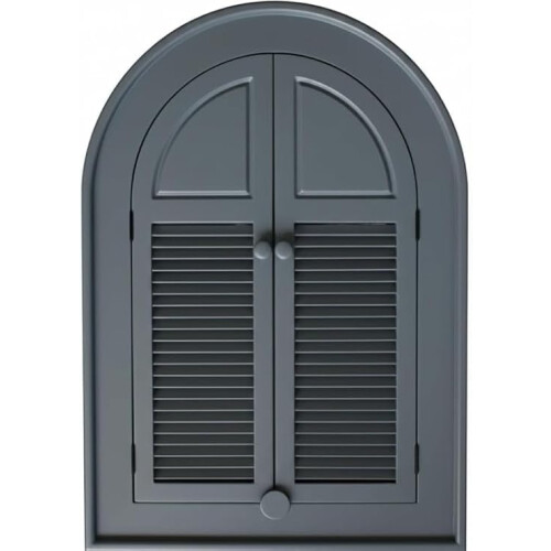 Arch Window Mirror Shutters Grey Plastic Frame Double Doors 49 X 57 Cm 1