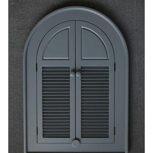Arch Window Mirror Shutters Grey Plastic Frame Double Doors 49 X 57 Cm 2
