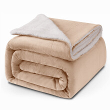 (Double, Camel) Sherpa Blanket Thick Soft Reversible Winter Warm Throw - 480 GSM Mink Fleece Sofa Bed Travel Blanket