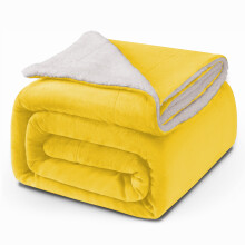 (Double, Ochre) Sherpa Blanket Thick Soft Reversible Winter Warm Throw - 480 GSM Mink Fleece Sofa Bed Travel Blanket