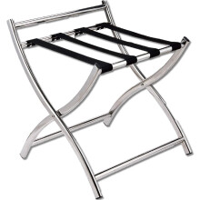 Luggage Rack for Guest Room, Foldable Stainless Steel Suitcase Stand with 4 Nylon Straps, Silver, 49.5x48x55cm
