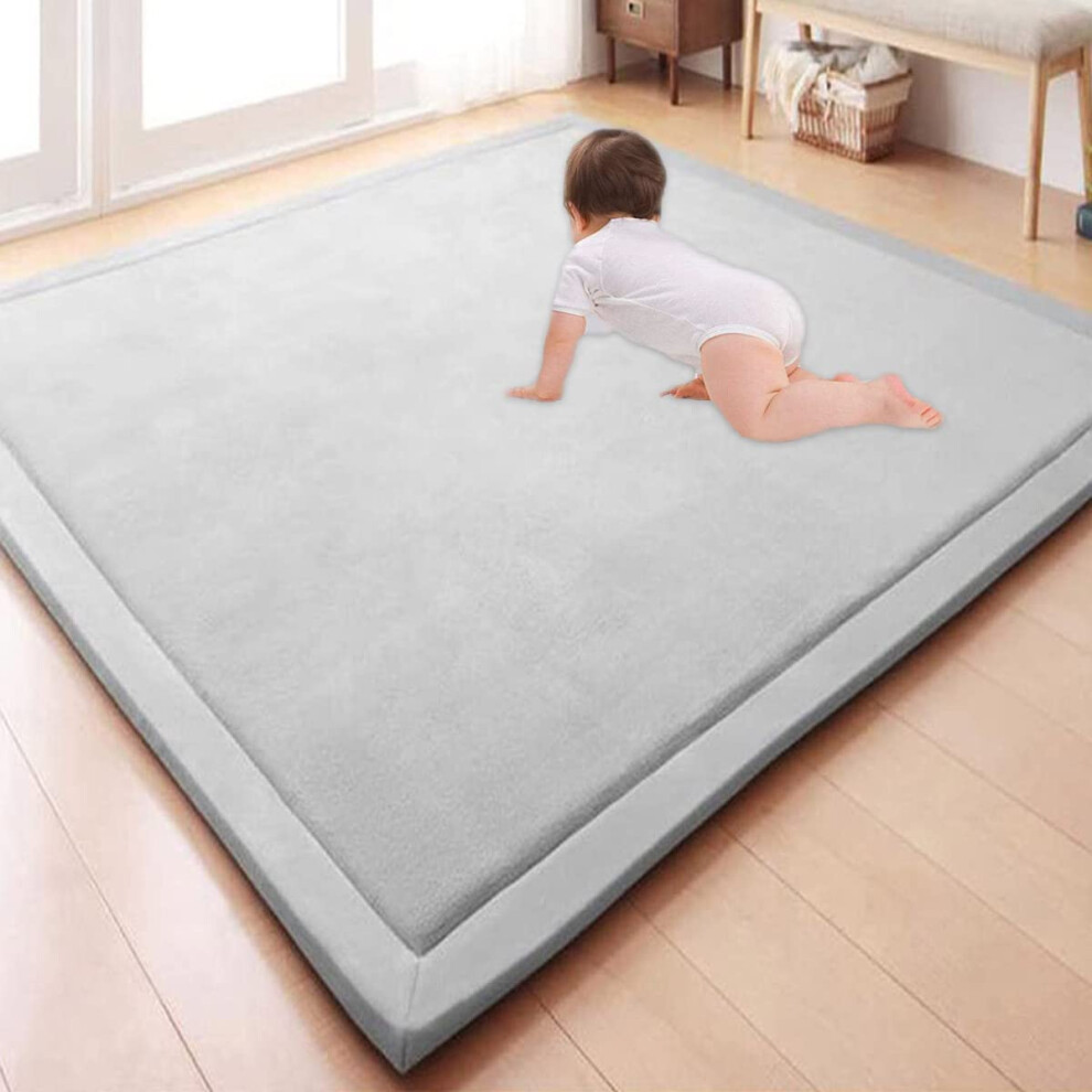 Large Area Rugs Velvet Baby Play Mat Non-Slip Thick Crawling Mat For Nursery Kitchen 150X200cm Coral/Grey