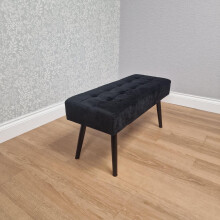 Black Velvet Padded Dining Bench with Metal Legs 90 cm Length, Dining Room Furniture