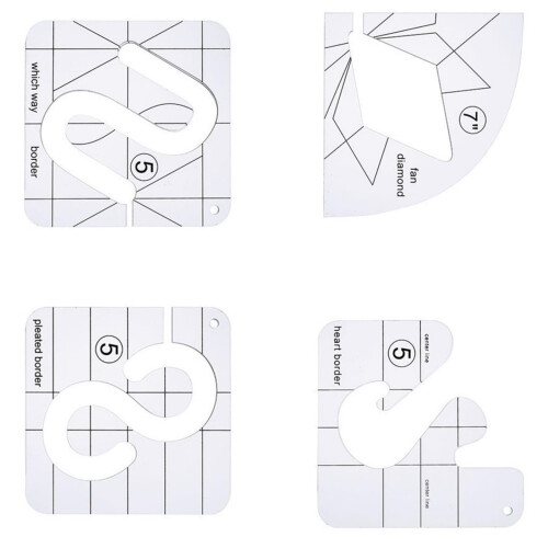 Quilting Templates, Transparent Acrylic, 4-Piece Quilt Ruler Set for Sewing Machine and Patchwork Projects