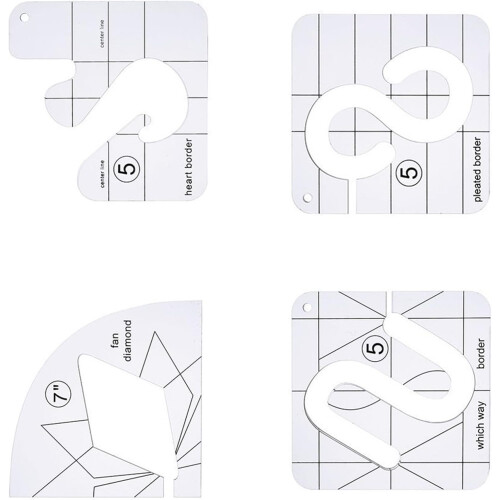 Quilting Templates, Transparent Acrylic, 4-Piece Quilt Ruler Set for Sewing Machine and Patchwork Projects 1