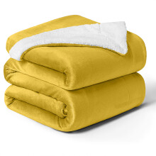(King, Ochre) Sherpa Blanket Thick Soft Reversible Winter Warm Throw - 480 GSM Mink Fleece Sofa Bed Travel Blanket