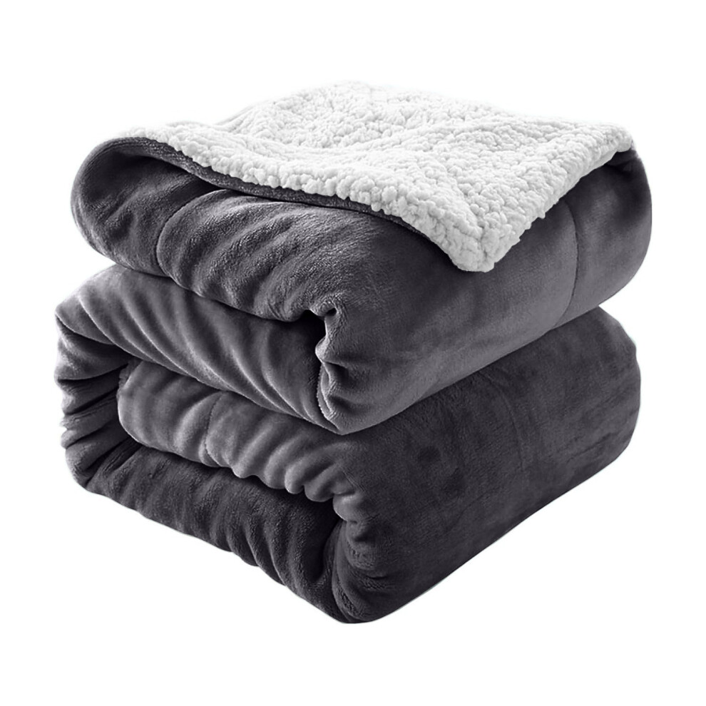 (Super King, Grey) Sherpa Blanket Thick Soft Reversible Winter Warm Throw - 480 GSM Mink Fleece Sofa Bed Travel Blanket-image-OPC-PK2VRC8-NEW