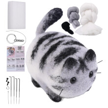 Handmade Needle Felting Kit for Beginners, Cat Doll Craft Set with Instructions, Wool Felt Art Supplies 7N1060