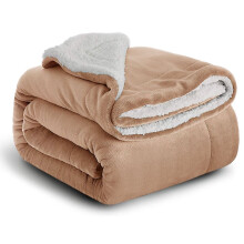(Super King, Camel) Sherpa Blanket Thick Soft Reversible Winter Warm Throw - 480 GSM Mink Fleece Sofa Bed Travel Blanket