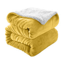 (Super King, Ochre) Sherpa Blanket Thick Soft Reversible Winter Warm Throw - 480 GSM Mink Fleece Sofa Bed Travel Blanket