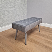 Grey Velvet Padded Dining Bench with Metal Legs 90 cm Length, Dining Room Furniture