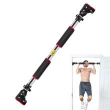 Chin Up Bar for Doorway - Adjustable Portable Fitness Equipment with Comfortable Hand Grip, Compact Design in Red