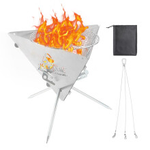 Portable Fire Pit for Camping - Triangular Hanging Stove, Removable Firewood Holder, Outdoor Campfire Cooking Equipment