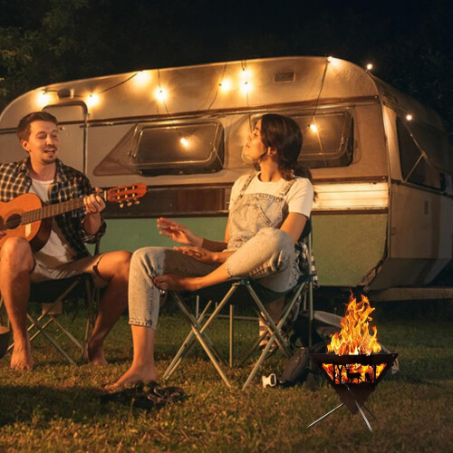 Camping Fire Pit Portable Outdoor Fire Pit with Removable Camping Stove, Multifunctional Triangular Design for Barbecue and Heating 1